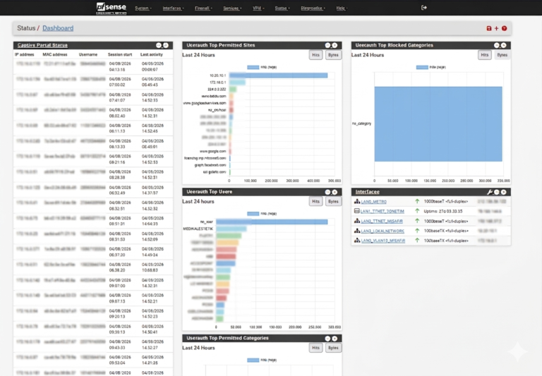 pfSense 5651 loglama çözümü Dashboard ekranı)